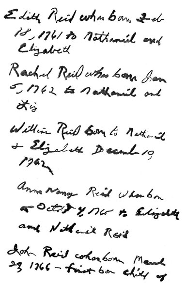 First Page Births of Reid Grandchildren