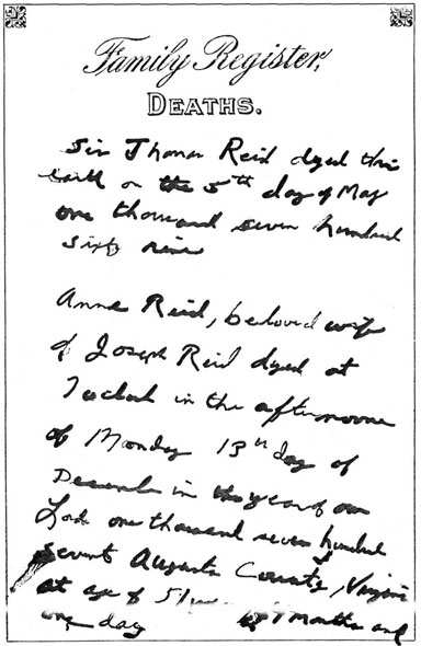 Reid Bible Deaths Page